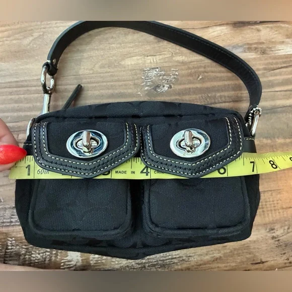 Coach Vintage Y2K MINI Black Satchel Purse Women's Handbag Jaquard Canvas Sig C - Picture 9 of 14